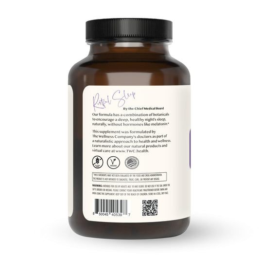The Wellness Company Restful Sleep capsules for gentle nightly unwind.