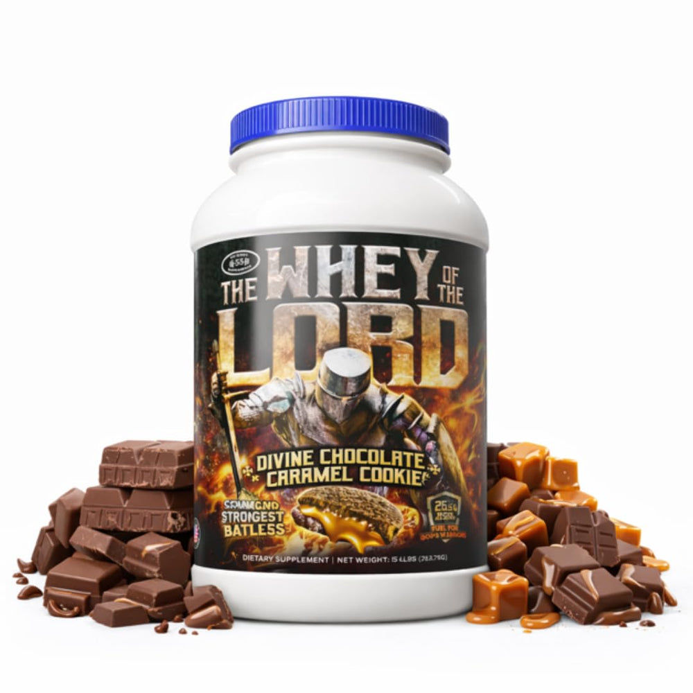 The Whey of The Lord Divine whey protein isolate bottle supports daily protein goals.