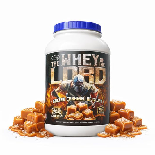 The Whey of The Lord Glory bottle on display showing premium protein for lean muscle support