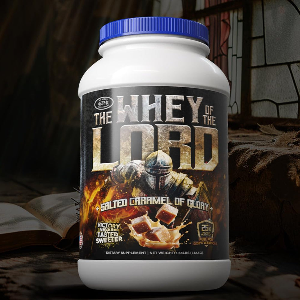 The Whey of The Lord whey powder in scoop conveys daily protein boost