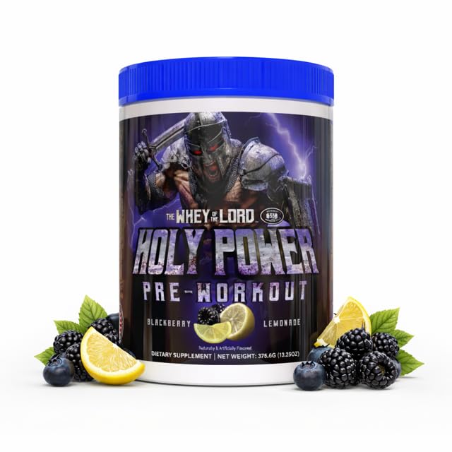 The Whey of The Lord Holy Power preworkout bottle ready for clean energy during training.
