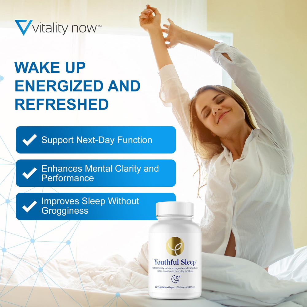 Nighttime product scene with water glass suggesting bedtime routine with Youthful Sleep.