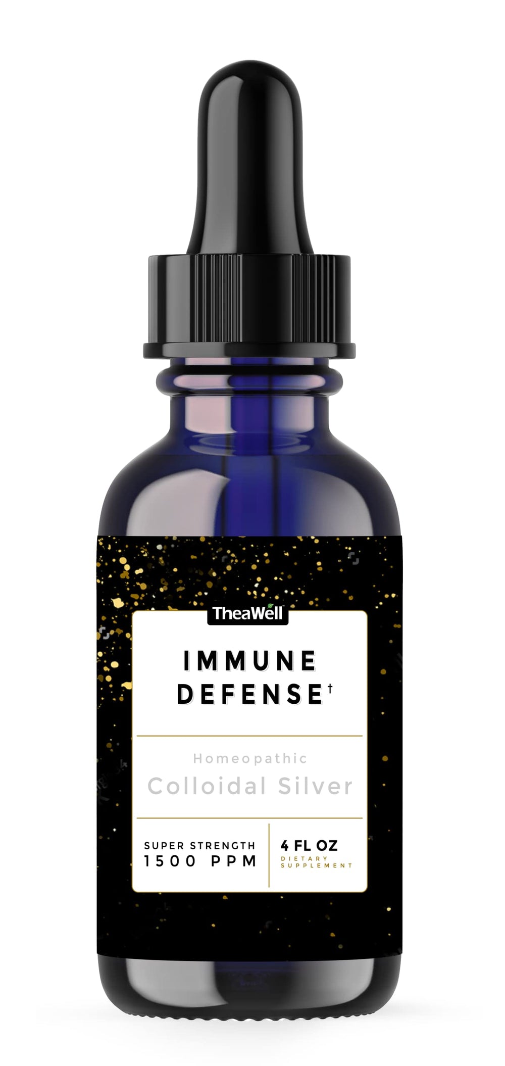 TheaWell Colloidal Silver bottle shows high-grade particles for potential immune support.