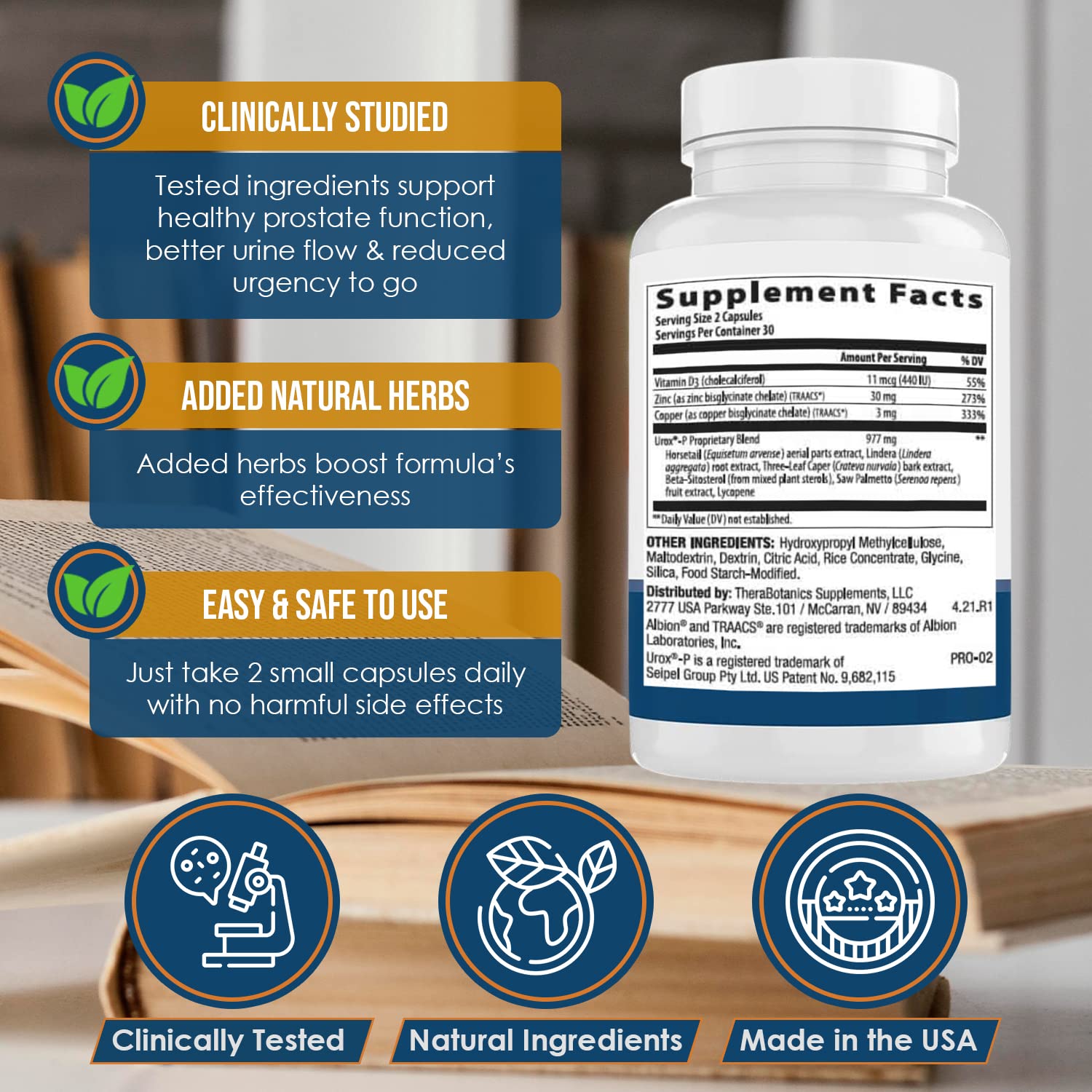 Therabotanics Ideal Prostate Plus capsules close-up showing easy-to-swallow form.