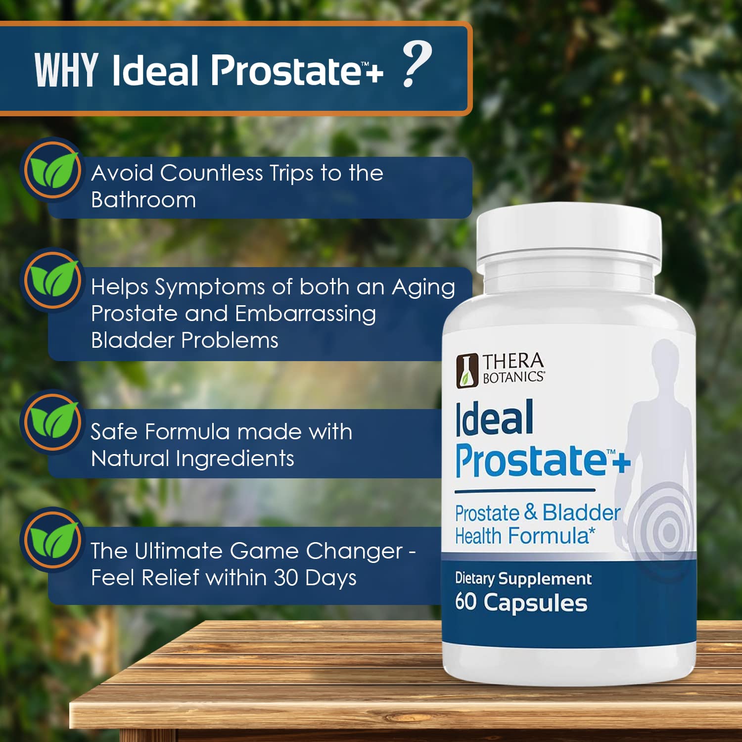 Therabotanics Ideal Prostate Plus label close-up signaling quality and US manufacturing.