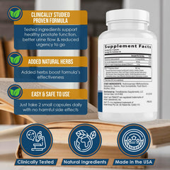 Front view of Therabotanics bottle with ingredients in focus for urinary comfort