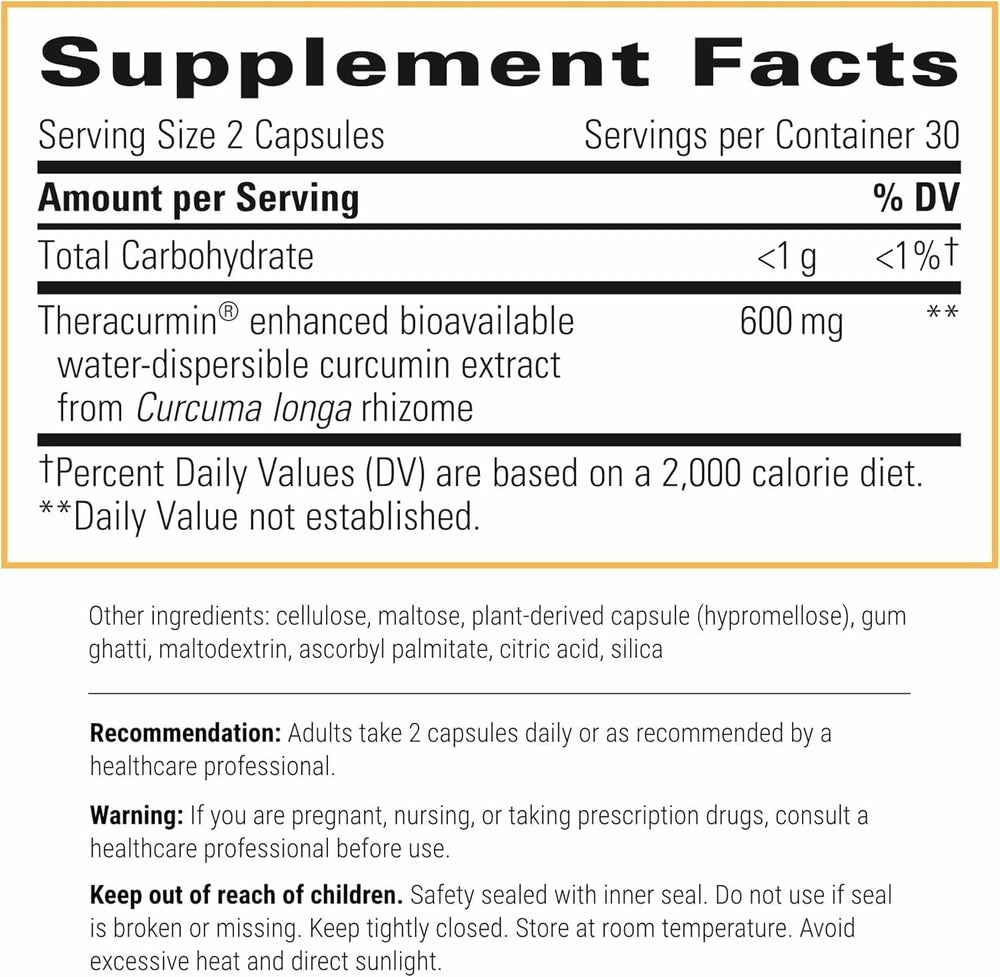 Theracurmin HP bottle label detail emphasizes heart and joint support