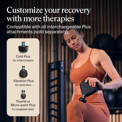 TheraGun Mini Plus attachments cold enhance relief for sore areas.