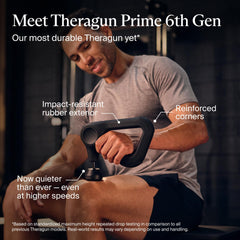 TheraGun Prime reinforced corners protect during drops and heavy sessions.
