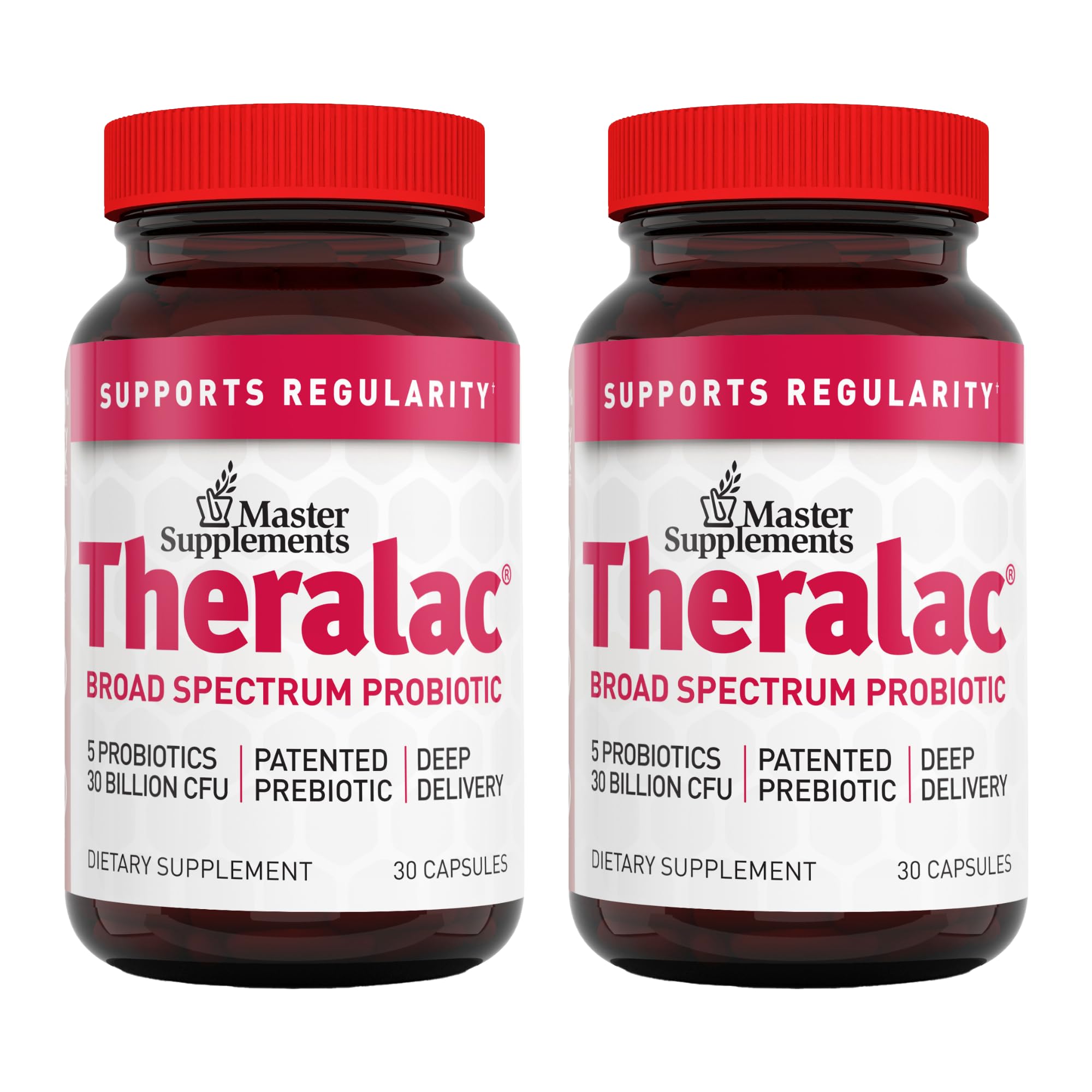 Theralac bottle front label showing probiotic branding and digest support.