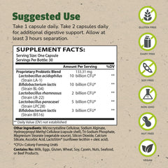 Theralac bottle label close-up highlighting vegan and gluten-free features.