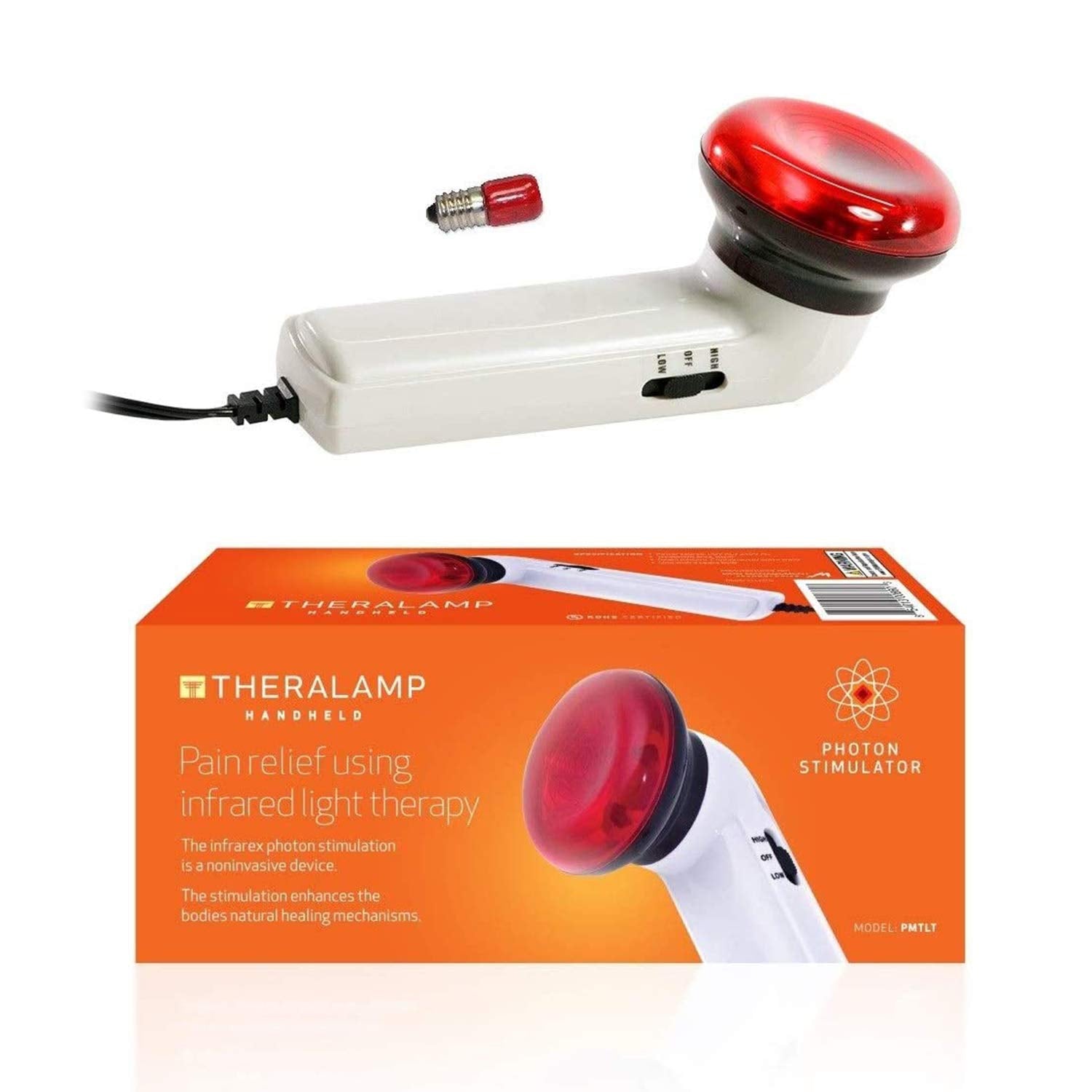 Theralamp red light therapy wand with angled head for targeted relief.