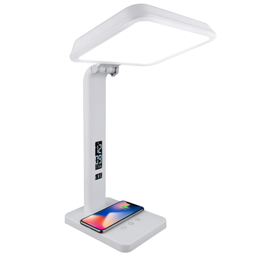 TheraLite Aura Qi sun lamp showing adjustable height and tilt for desk use.