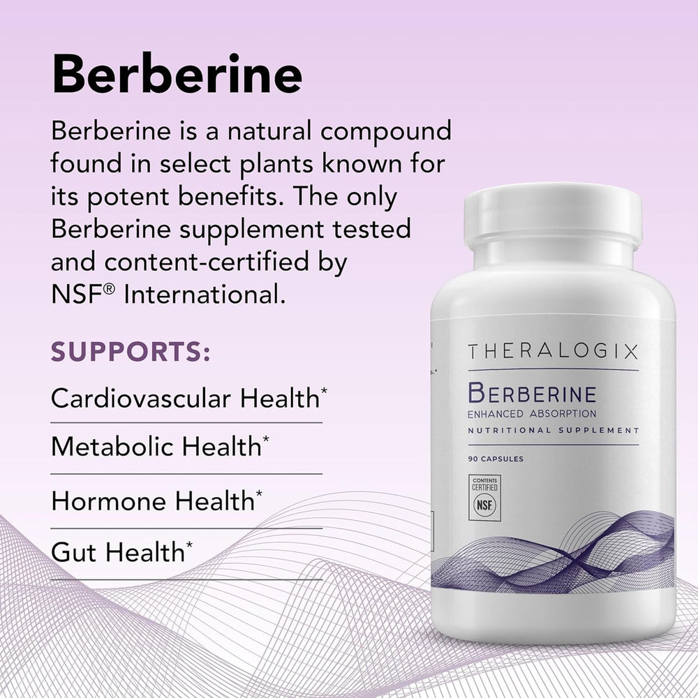 Close-up of Theralogix Berberine Enhanced Absorption label highlighting phytosome technology