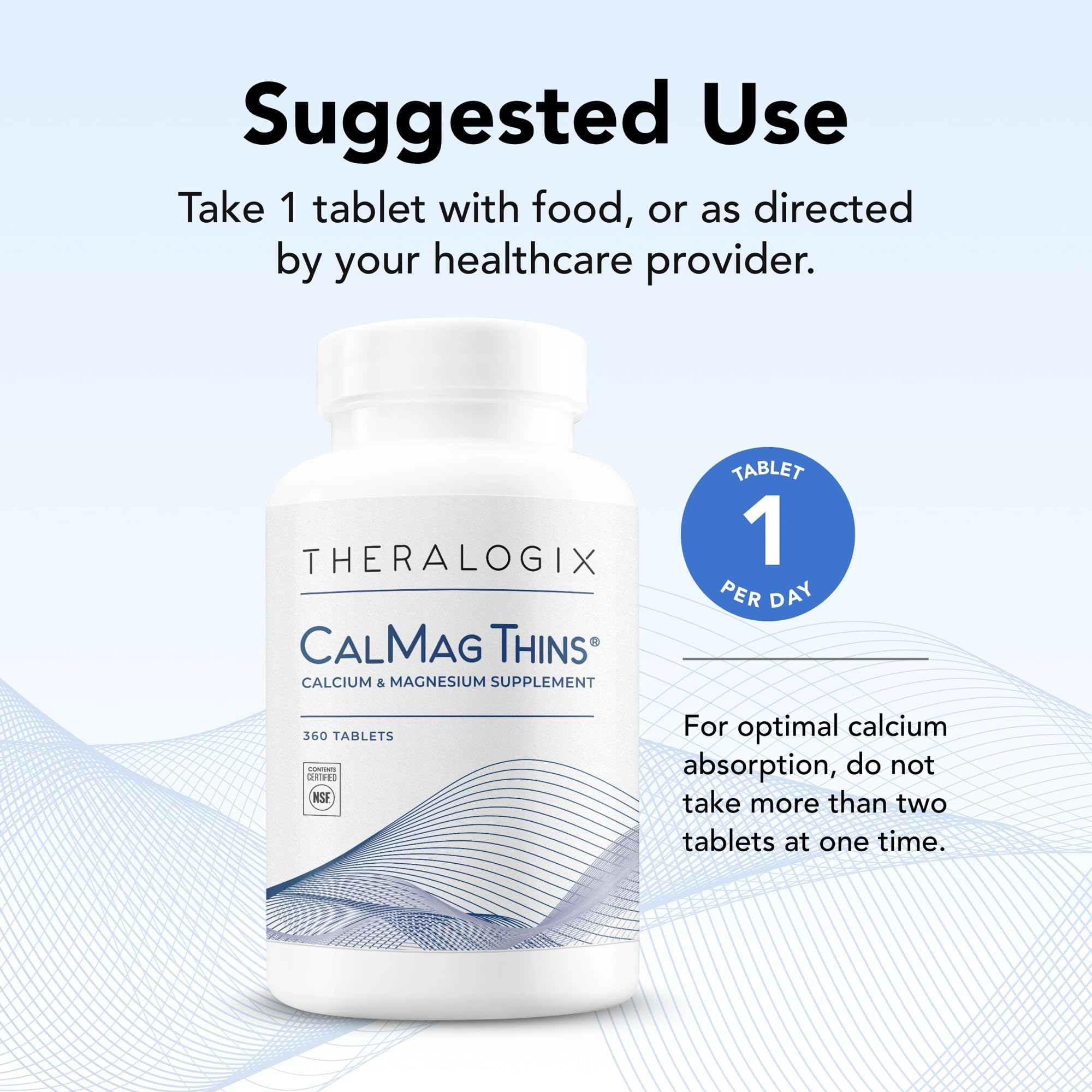 Theralogix CalMag Thins bottle pour demonstrates convenient dosage on-the-go.