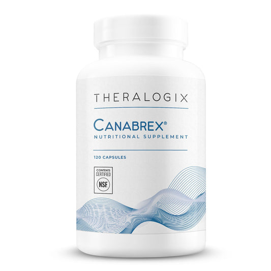 Theralogix Canabrex bottle on a nightstand supporting joint comfort and restful sleep.