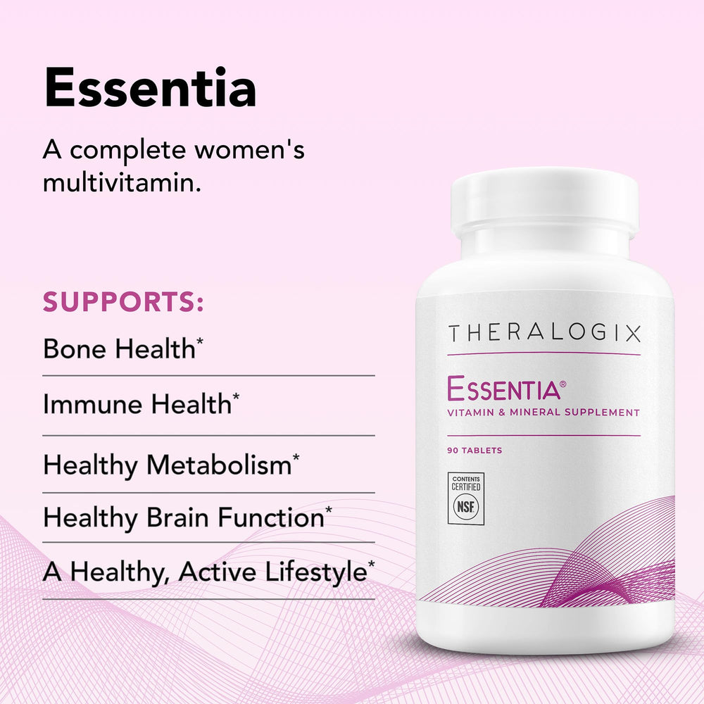 Closeup of Essentia tablets highlighting the nutrient-dense formula for women