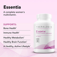 Closeup of Essentia tablets highlighting the nutrient-dense formula for women