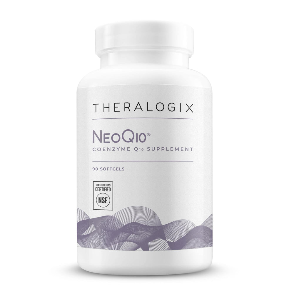 Theralogix NeoQ10 bottle with softgels for daily support.