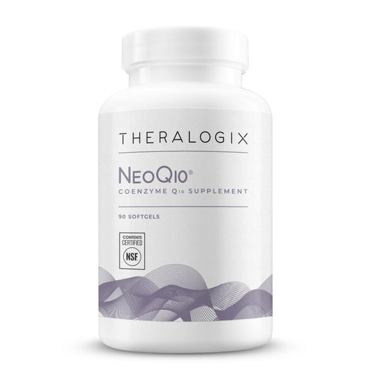 Theralogix NeoQ10 bottle with softgels for daily support.