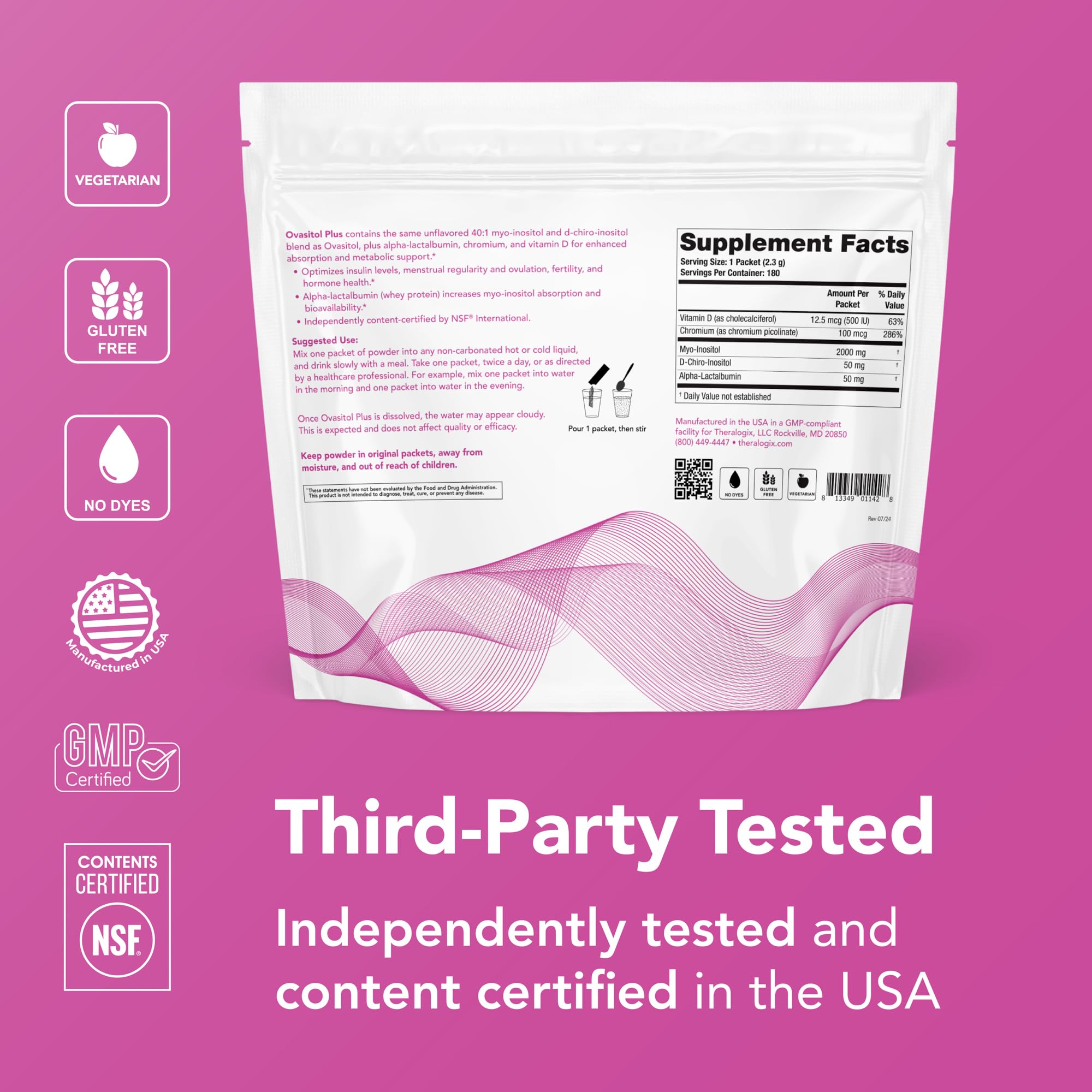 Theralogix Ovasitol Plus NSF purity seal indicating quality standards