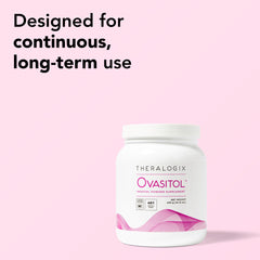 Close-up of unflavored Theralogix Ovasitol powder texture for versatile use.