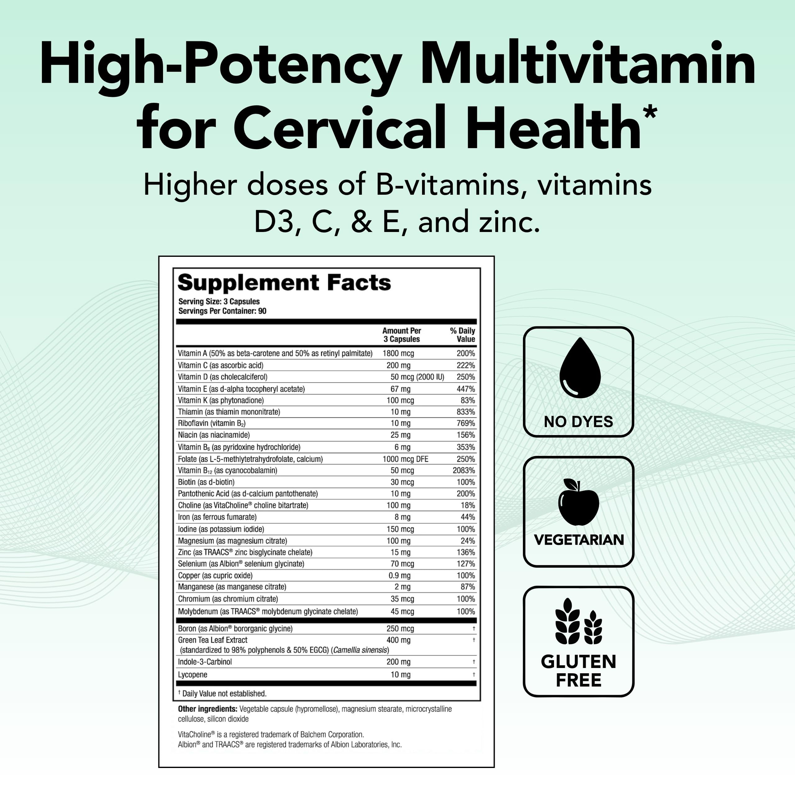 Theralogix ProCerv HP bottle back label reveals 90-day supply for daily wellness