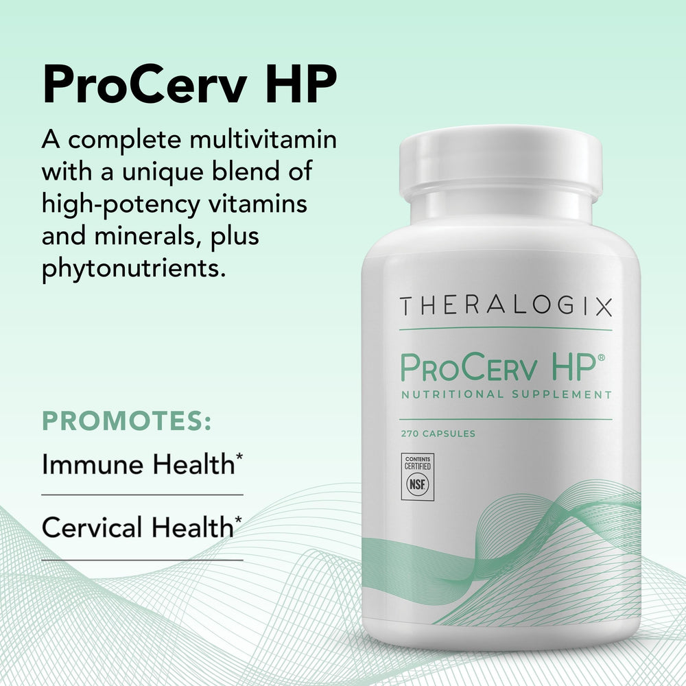 Theralogix ProCerv HP capsule closeup highlights high-potency multivitamin for daily nutrition
