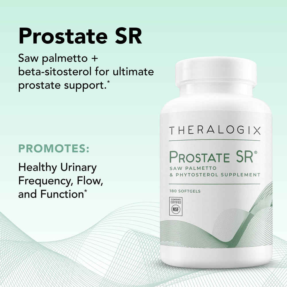 Theralogix Prostate SR bottle with glass displaying packaging