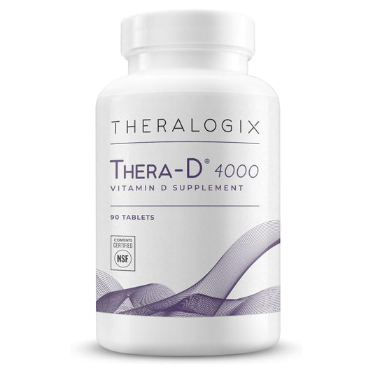 Theralogix Thera-D 4000 bottle front view highlighting 4000 IU vitamin D3 for daily immune support.
