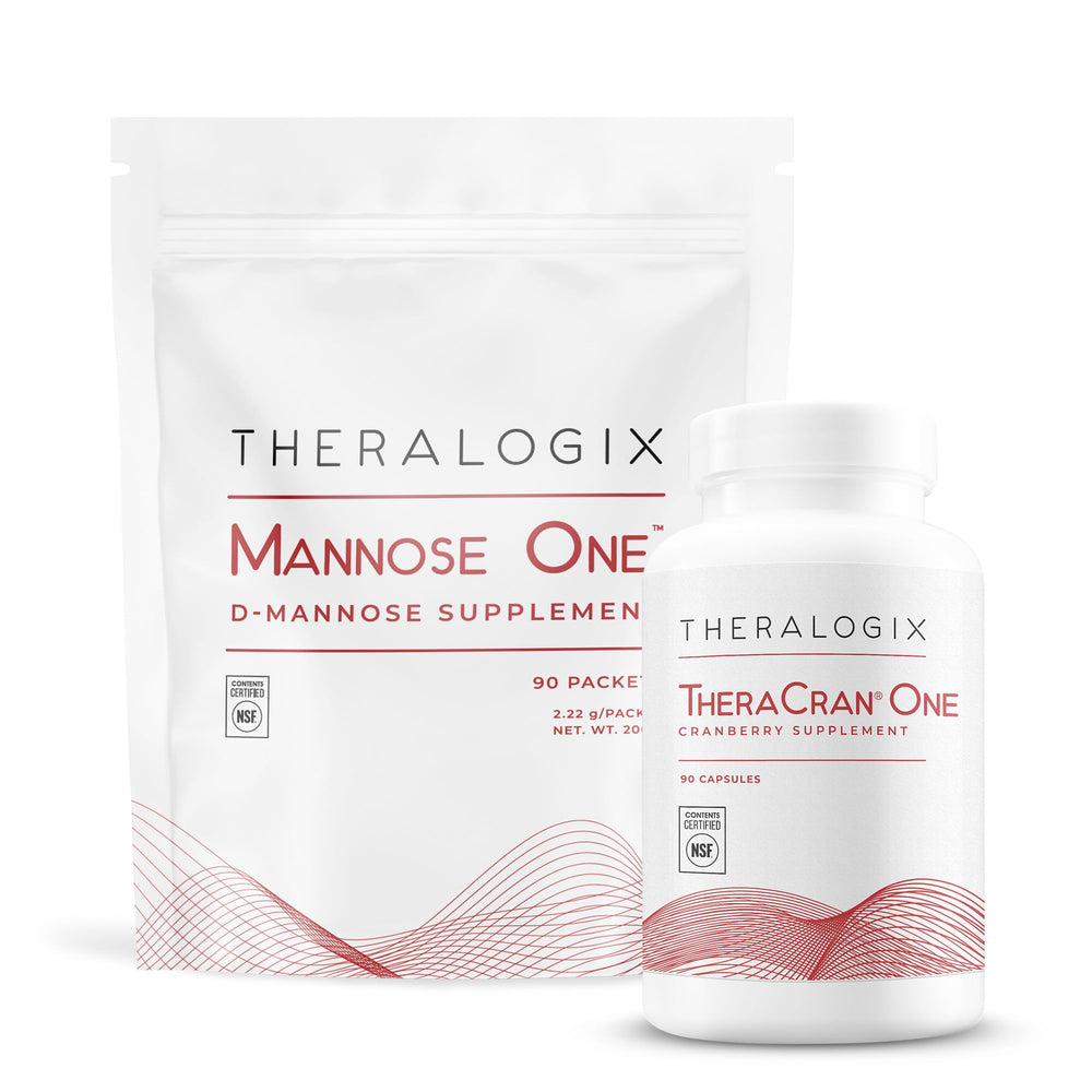 Theralogix TheraCran One Mannose One bottle-front showing dual-solution design for urinary health.