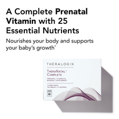 Theralogix TheraNatal bottle label highlighting NSF certification and premium ingredients