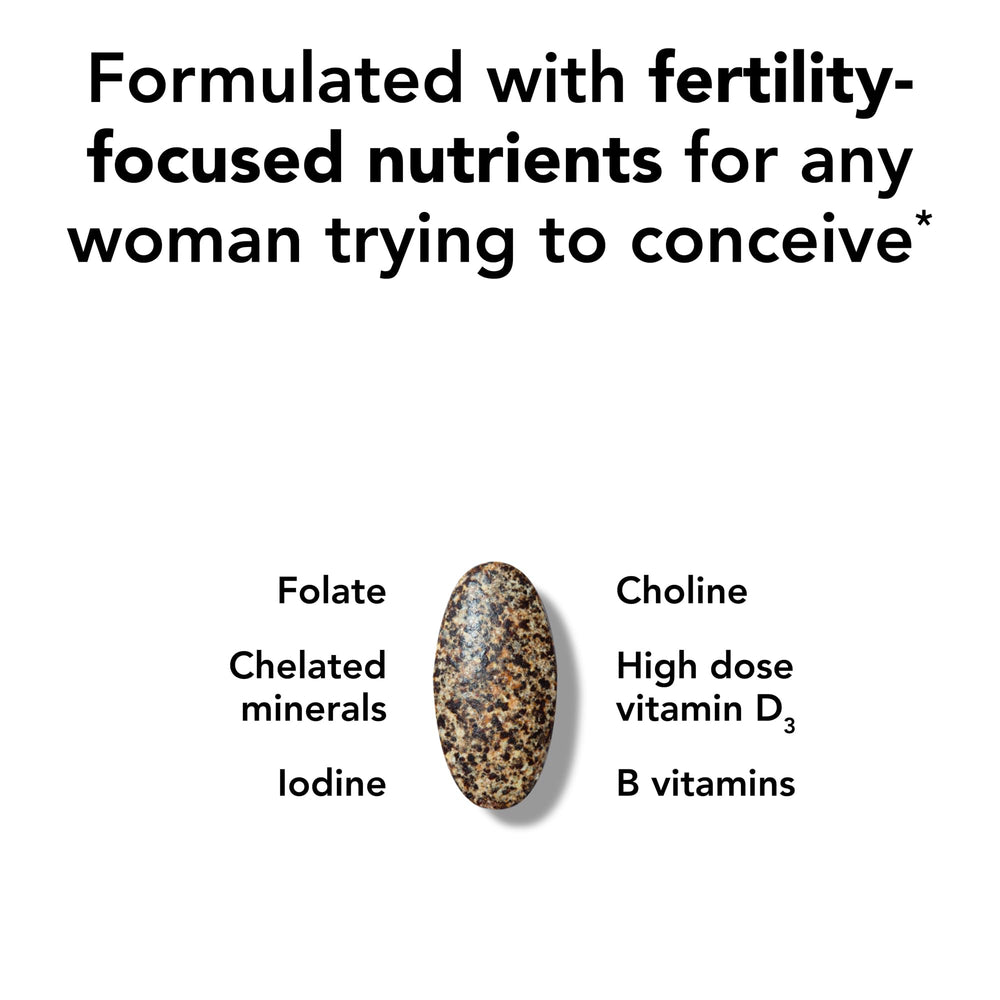 Label close-up showing methylated folate and choline content on TheraNatal Core