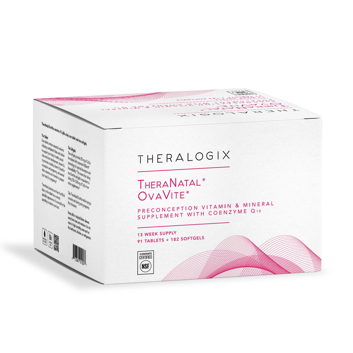 TheraNatal OvaVite bottle front by Theralogix showing prenatal support and NSF purity