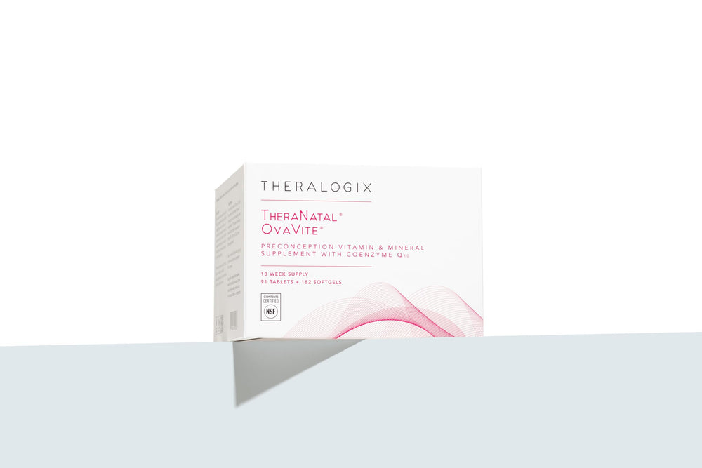TheraNatal OvaVite capsules and tablets arranged for a daily routine