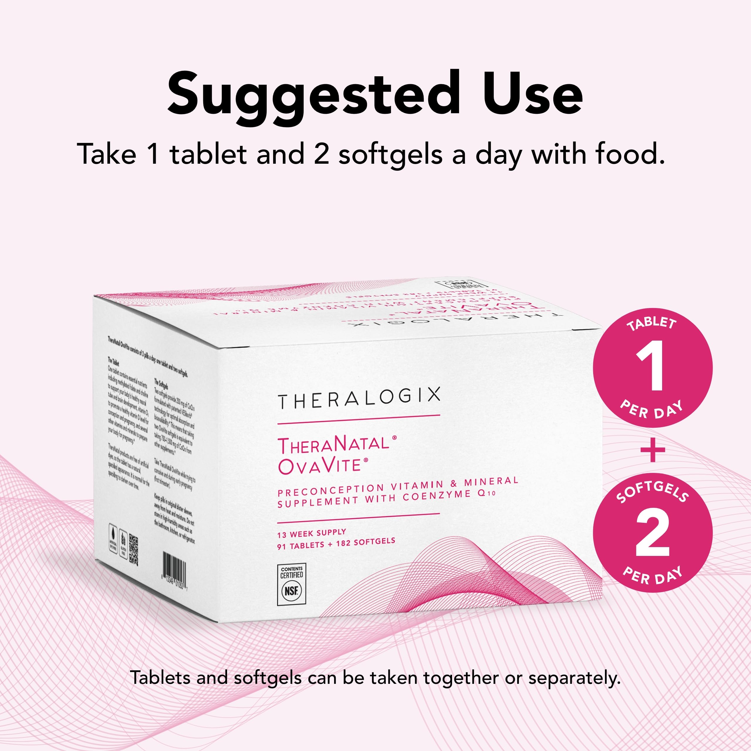 TheraNatal OvaVite packaging demonstrating gluten-free and dye-free purity