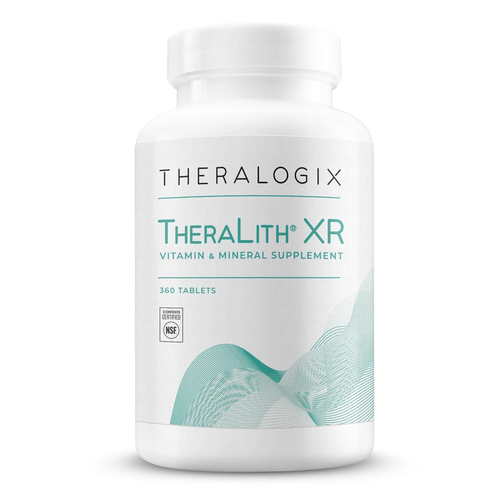 Theralogix TheraLith XR bottle label highlighting extended-release formula for steady daily support