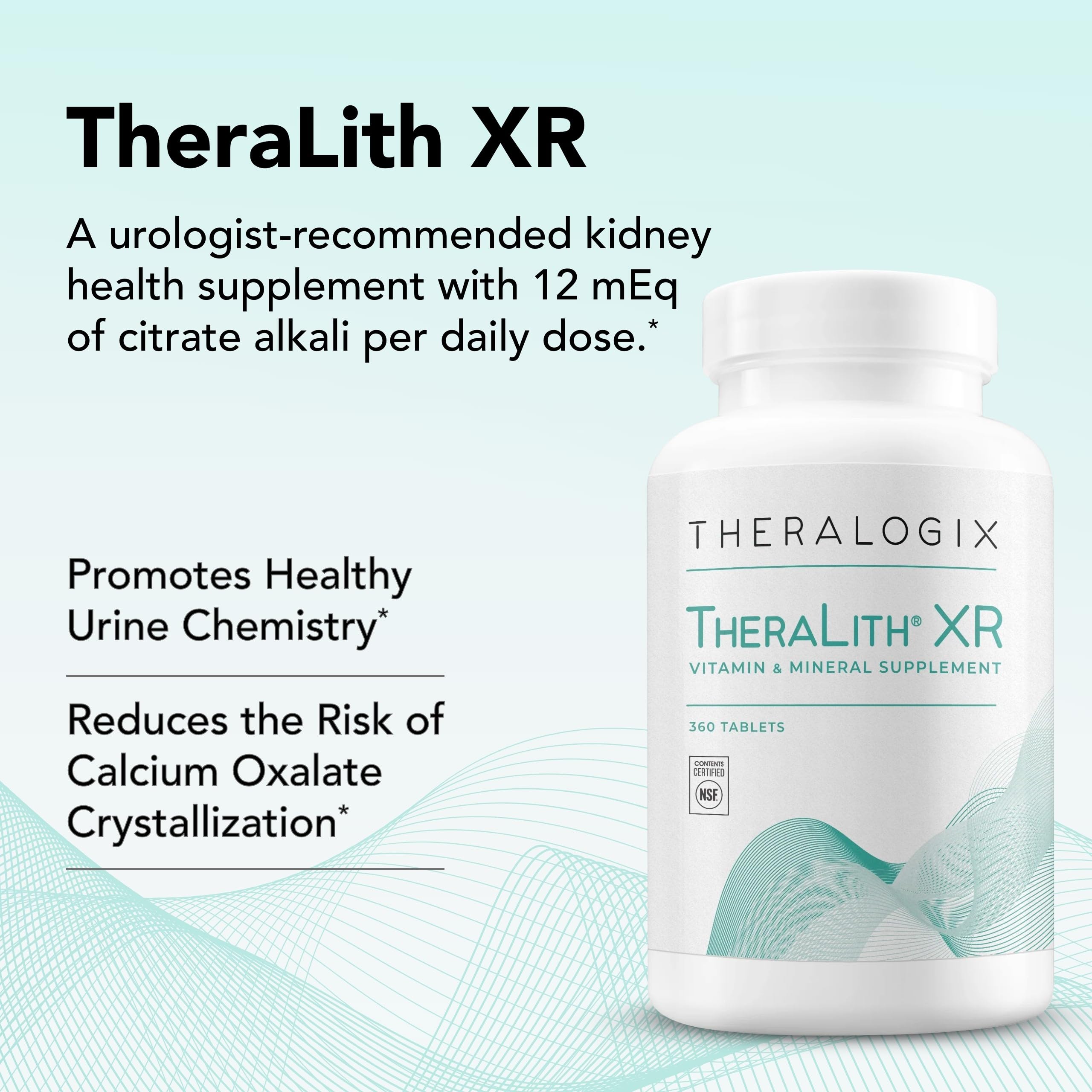 NSF certification seal on TheraLith XR packaging indicating independent testing