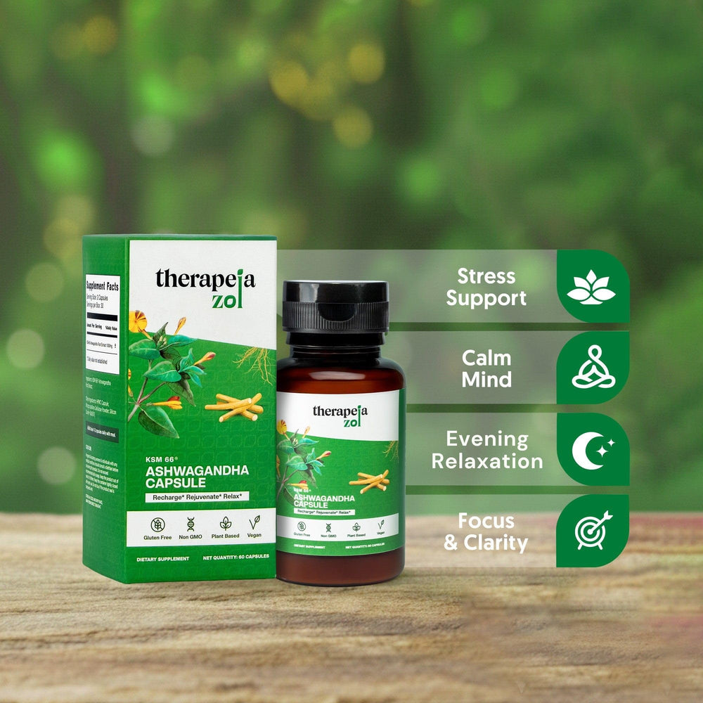 Therapeia Zoi capsules on nightstand ready for calm sleep support.
