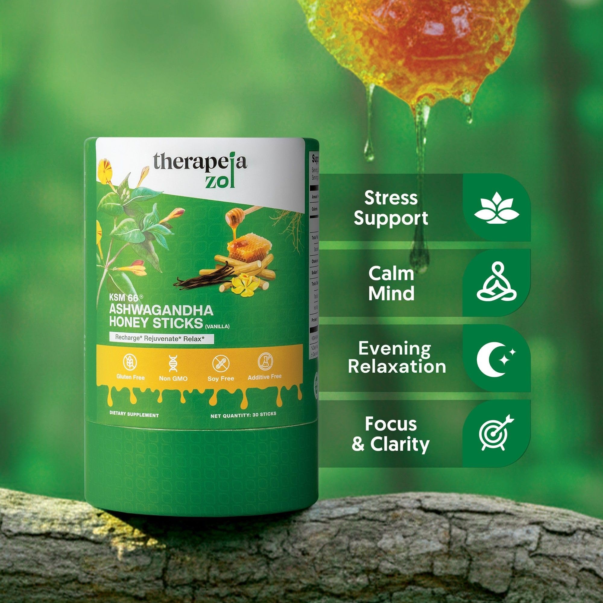Therapeia Zoi lab-tested badge highlights purity and quality.