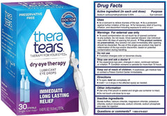 TheraTears dry eye therapy drops package shows preservative-free formula for sensitive eyes