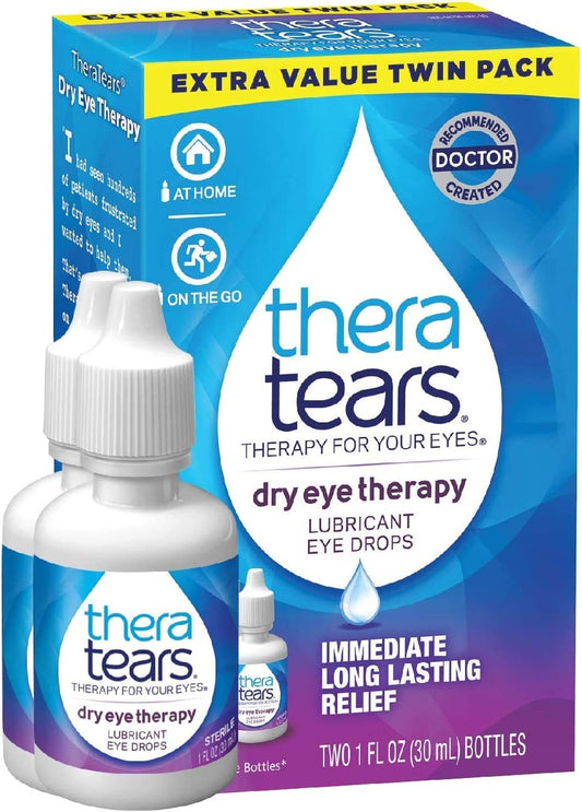 TheraTears lubricant eye drops bottle offering quick soothing relief