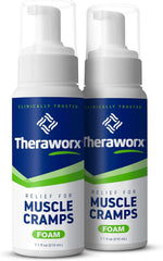 Theraworx Relief foam bottle ready to ease cramps and spasms.