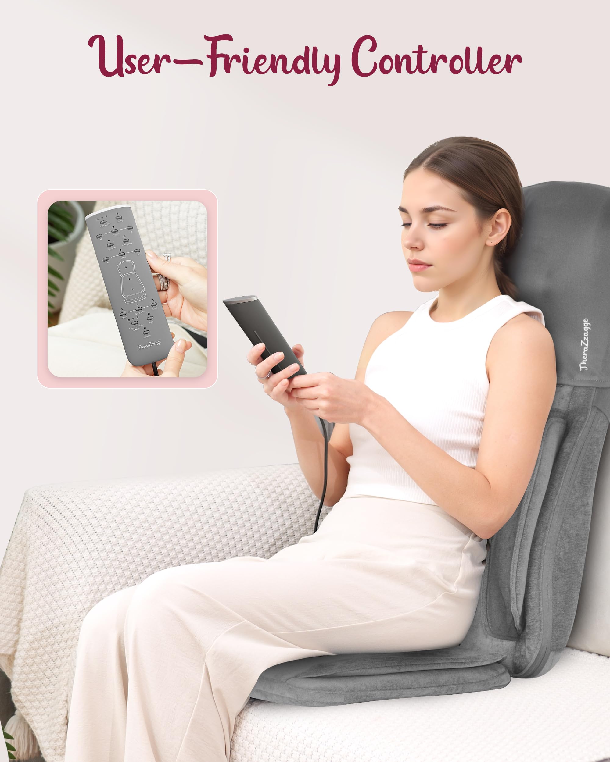 THERAZZAGGE adjustable shiatsu nodes allow precise neck or lower back targeting.