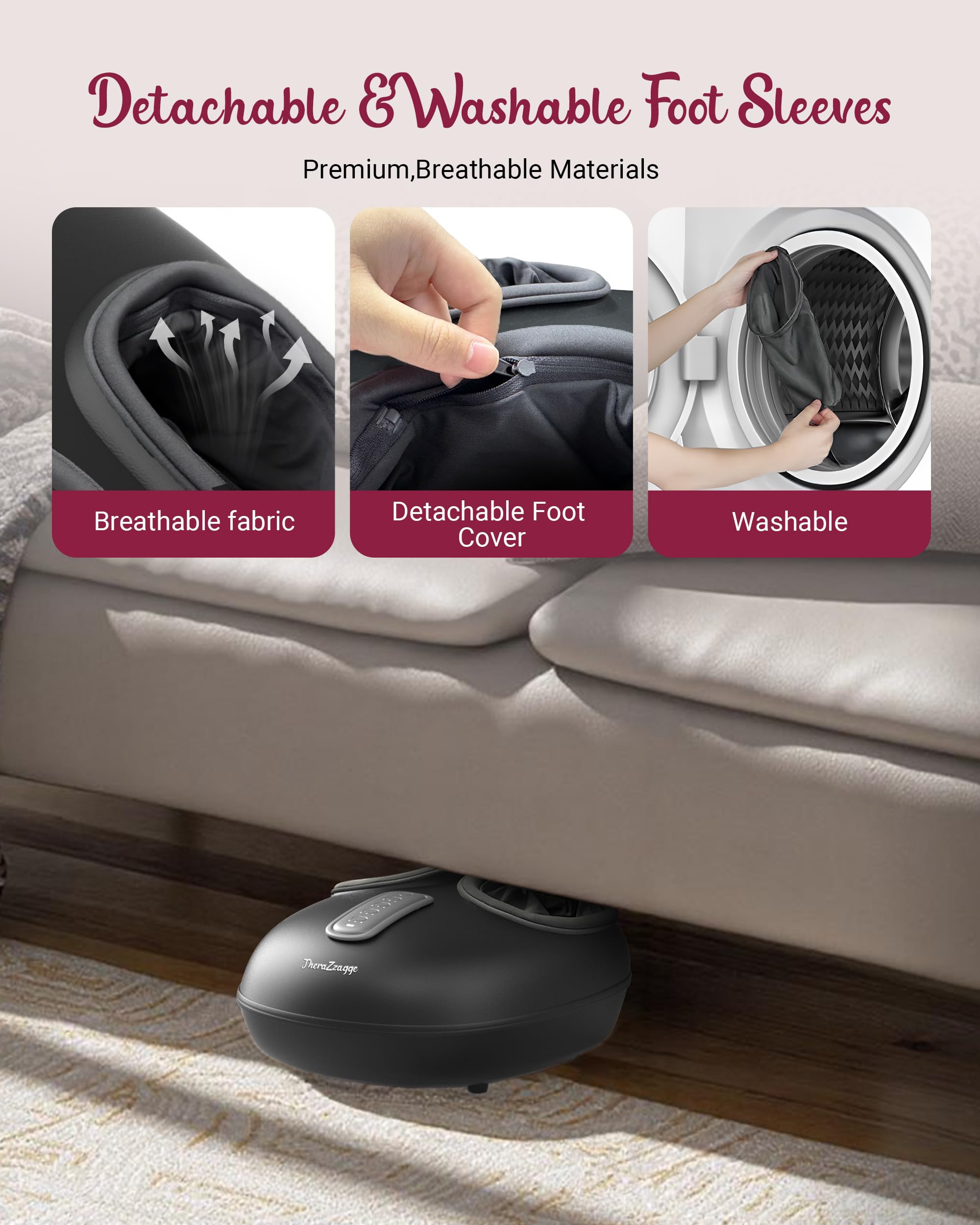 THERAZZAGGE 30 deep kneading nodes provide a thorough foot massage.