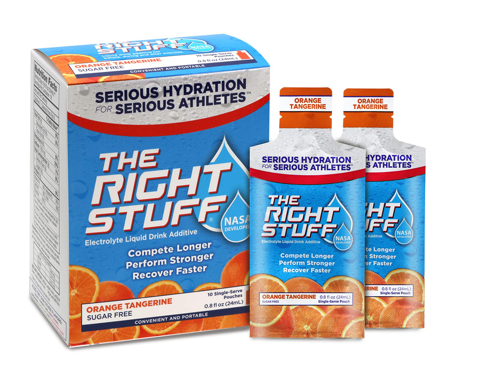 The Right Stuff orange-tangerine concentrate pouch for quick hydration during workouts.