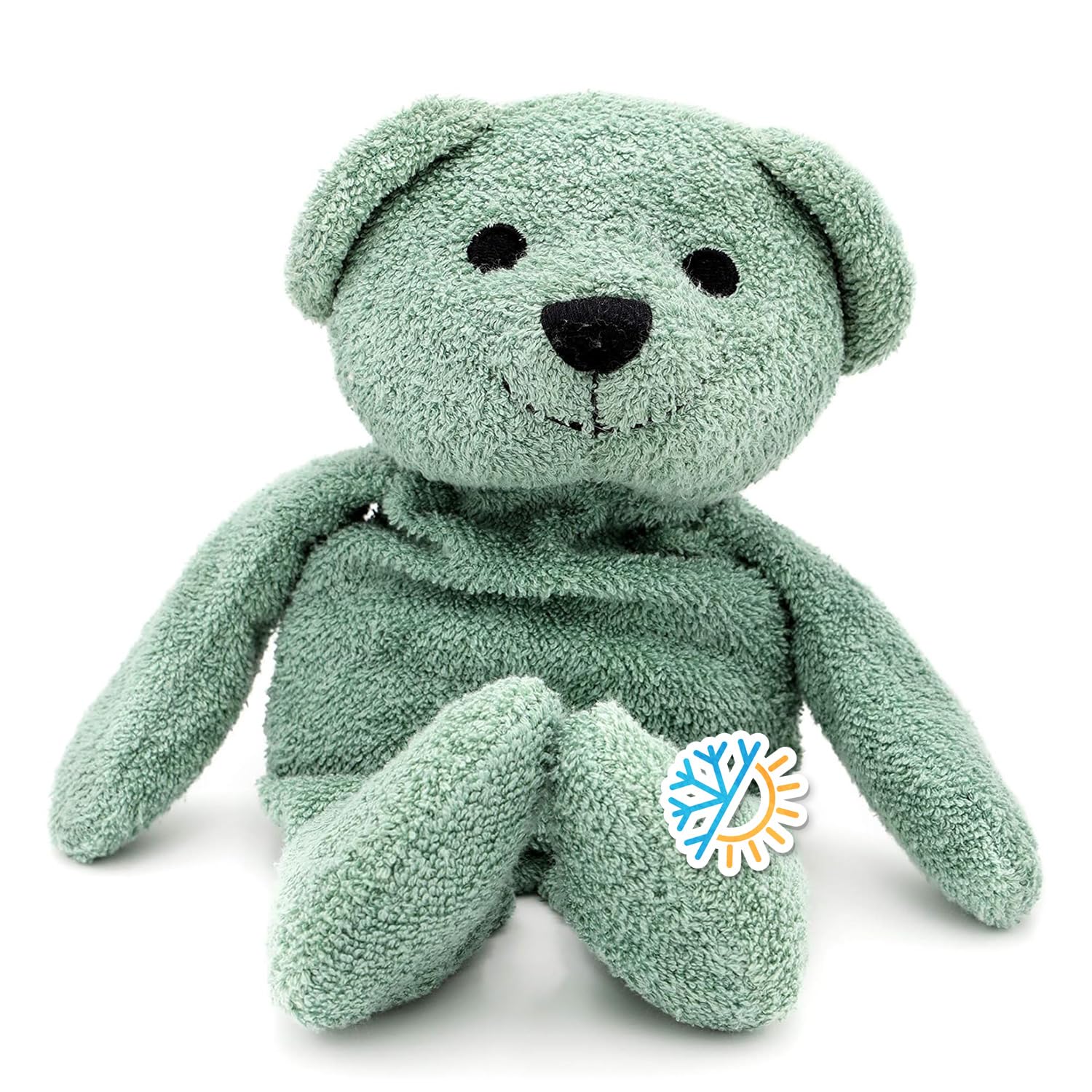 Thermal-Aid Hunter the Green Bear with washable plush cover for easy cleanup.