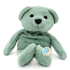 Thermal-Aid Hunter the Green Bear with washable plush cover for easy cleanup.