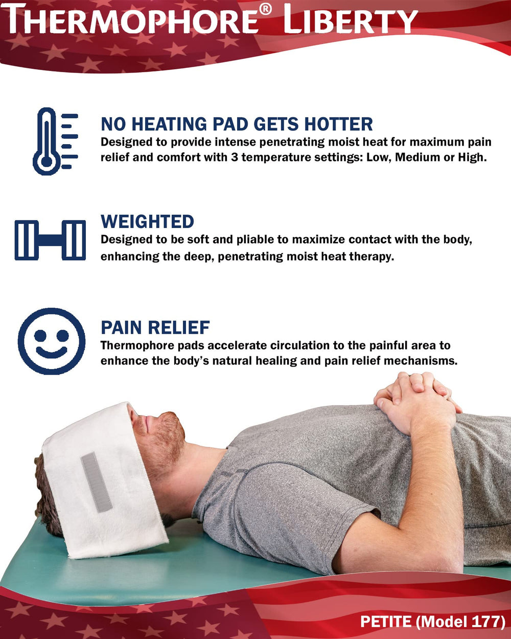 Thermophore Liberty 2 machine-washable cover simplifies care between sessions.