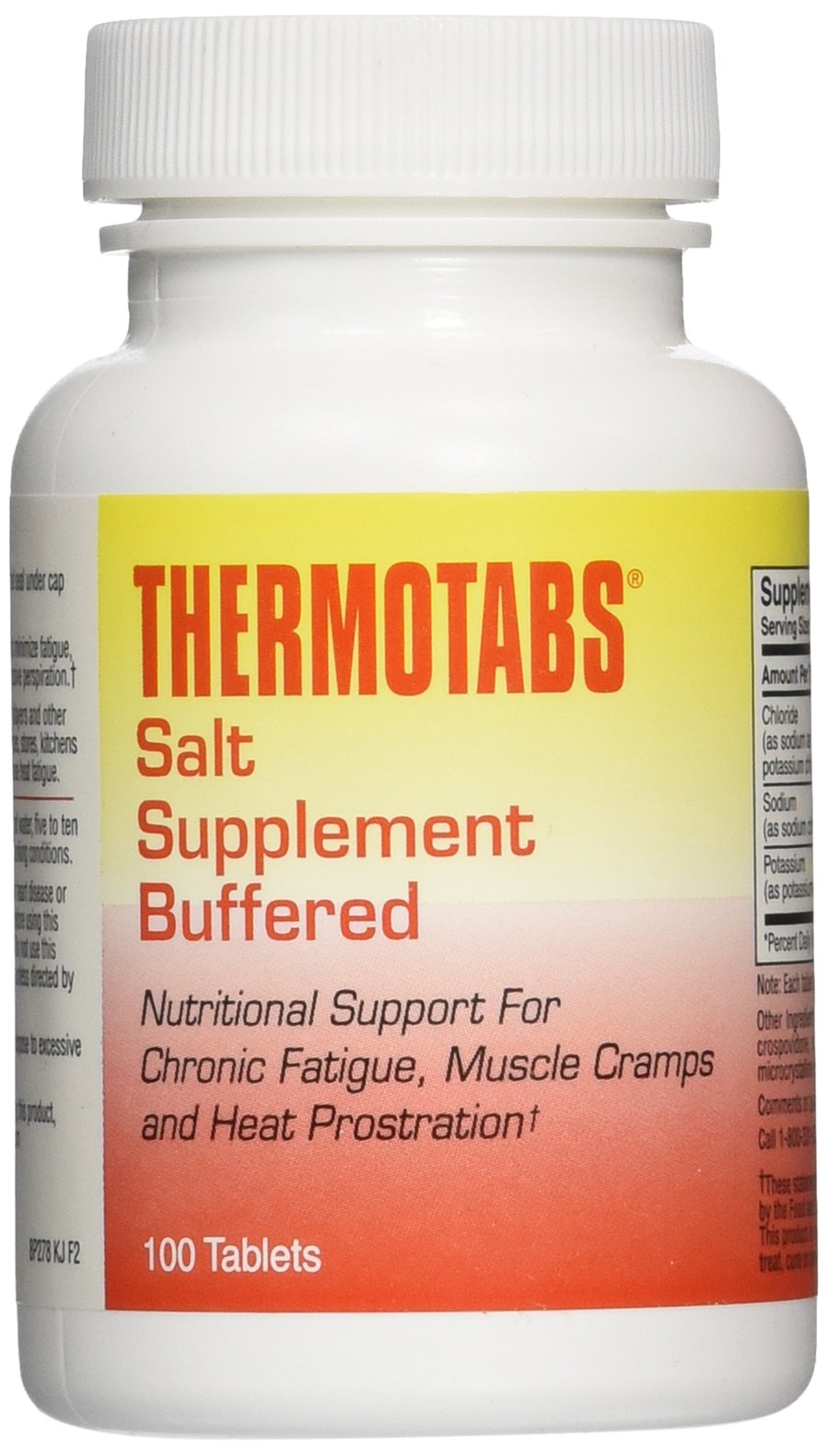 Thermotabs salt buffered tablets bottle label, easy daily sodium support.